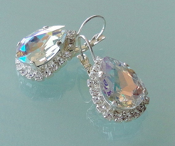 Swarovski crystal earrings silver vintage bridal … - image 4