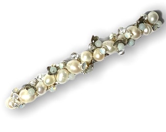 Bridal Pearl silver  Hair Barrette Swarovski crystal  hairpins brides bridesmaids flower wedding Beach