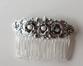 SIlver Hair Comb FREE SHIPPING Filigree Posie and  Freshwater pearls comb wedding brides bridesmaids english charm