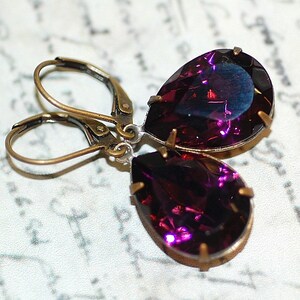Hot Pink Octagon Estate Vintage Crystal Earrings Classic Wedding Bridesmaids Brides Evening special Occassion image 4