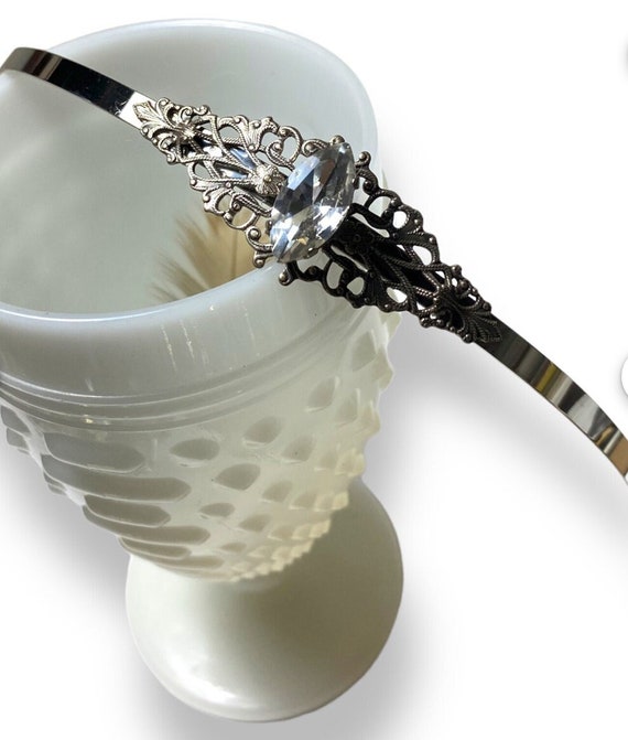 Antiqued Silver Filigree Crystal Hairband Goth Gothic Bridal  display picture 1