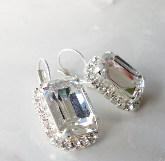 Swarovski crystal earrings silver vintage bridal … - image 3