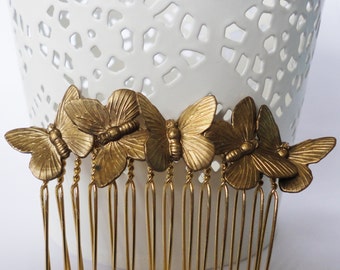 Bridal Butterfly Brass Hair Comb Antiqued Gold  vintage  weddings bridesmaids long estate elegant old hollywood