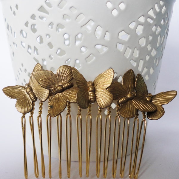 Bridal Butterfly Brass Hair Comb Antiqued Gold  vintage  weddings bridesmaids long estate elegant old hollywood