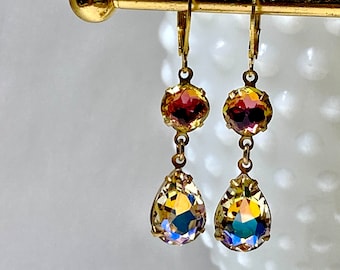 Vintage Swarovski Crystal Earrings: Moonlight Pear & Astral Pink