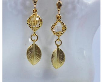 Dainty Leaf and Crystal earrings