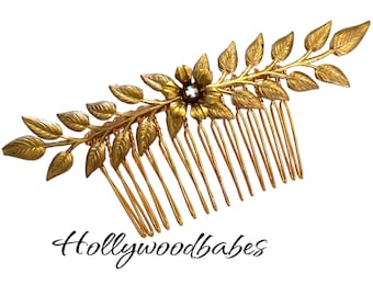 Bridal Hair Comb Fern  leaves Gold Retro Shabby chic Old Hollywood wedding bridemaids Girly Vintage style Estate Style English Charm