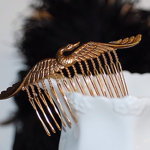 Swan Comb brass antiqued bridal bridesmaids  estate elegant old hollywood