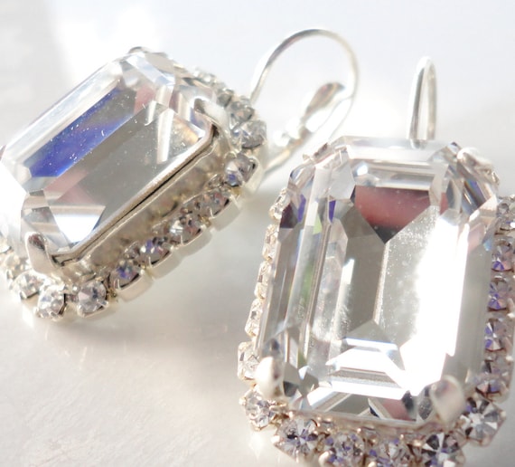 Swarovski crystal earrings silver vintage bridal … - image 1