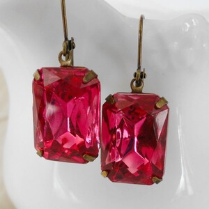 Hot Pink Octagon Estate Vintage Crystal Earrings Classic Wedding Bridesmaids Brides Evening special Occassion image 1