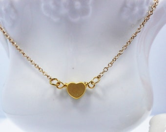 Tiny Brass Heart Necklace sweet dainty gold plated chain girly