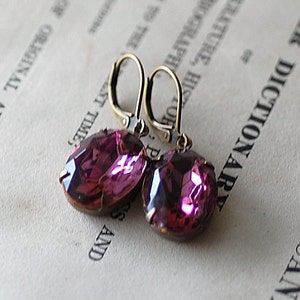 Hot Pink Octagon Estate Vintage Crystal Earrings Classic Wedding Bridesmaids Brides Evening special Occassion image 3