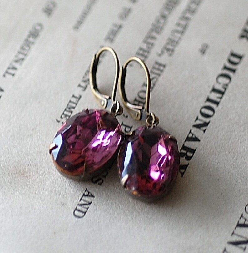 Hot Pink Octagon Estate Vintage Crystal Earrings Classic Wedding Bridesmaids Brides Evening special Occassion image 3