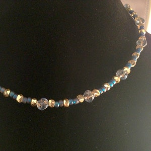 Starry Nights Necklace with Vintage Blue Glass square beads & czech gold crystal 24kt vermeil clasp cobalt and gilt image 4