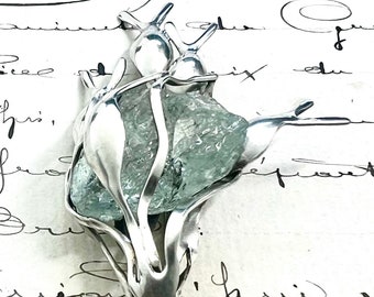 Clifford Russell Seaweed Seaglass Brooch signed sterling silver - fishing Maine Seashore nautical ocean beach seashore sea weed glass