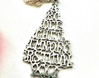 Alphabet Tree Sterling Silver Pendant - writer editor Christmas tree holiday- signed museum arts - gift for type font lover books bookish