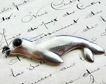 Clifford Russell Seal Brooch signed sterling silver - fishing Maine Seashore nautical ocean beach animal seal sea lion