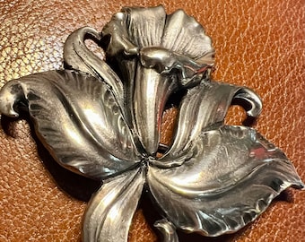 Sterling Silver Jo Michels Orchid Floral Brooch - Vintage 50s - Flowers blossoms gardener MCM