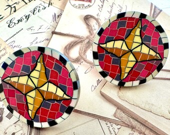 Rare Vintage Ford & Forlano City Zen Cane Pierced Polymer Clay earrings - runway - signed - bold -  pictorial mosaic canes