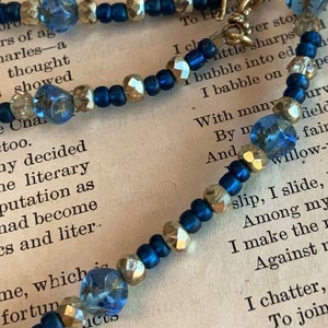 Starry Nights Necklace with Vintage Blue Glass square beads & czech gold crystal 24kt vermeil clasp cobalt and gilt image 6