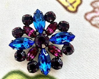 Exquisite Eisenberg Jewel toned Starburst Rhinestone Brooch - rhinestones  - wedding - pink blue purple - crystal