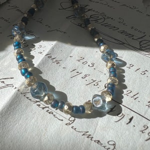 Starry Nights Necklace with Vintage Blue Glass square beads & czech gold crystal 24kt vermeil clasp cobalt and gilt image 3