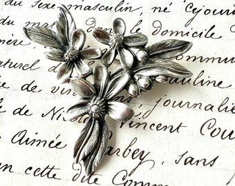 Black Starr & Gorham Flower Bouquet Sterling Silver Brooch Signed by Carl Ruopoli Sterling Floral  Pin
