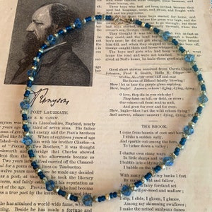 Starry Nights Necklace with Vintage Blue Glass square beads & czech gold crystal 24kt vermeil clasp cobalt and gilt image 10