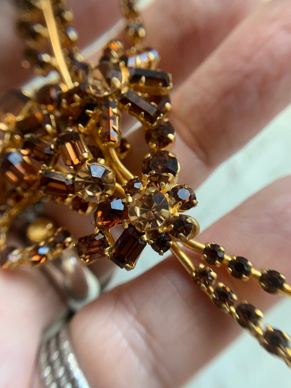 Amber Rhinestone Flower Bouquet Brooch - citrine … - image 5