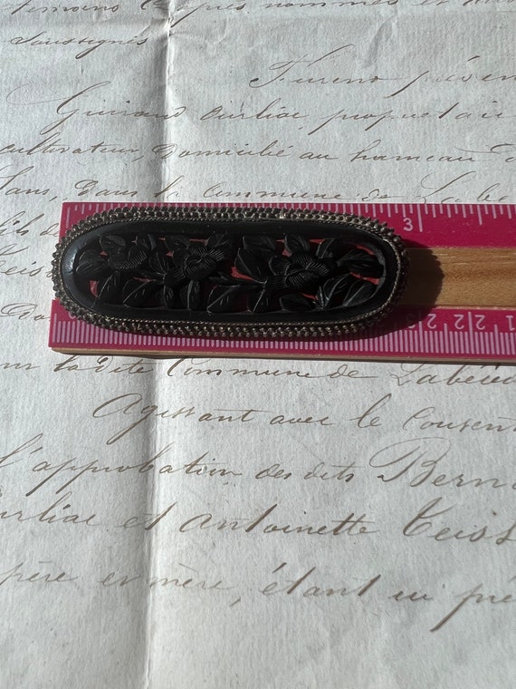 Antique Chinese Carved Ebony and Cinnabar Brooch … - image 9