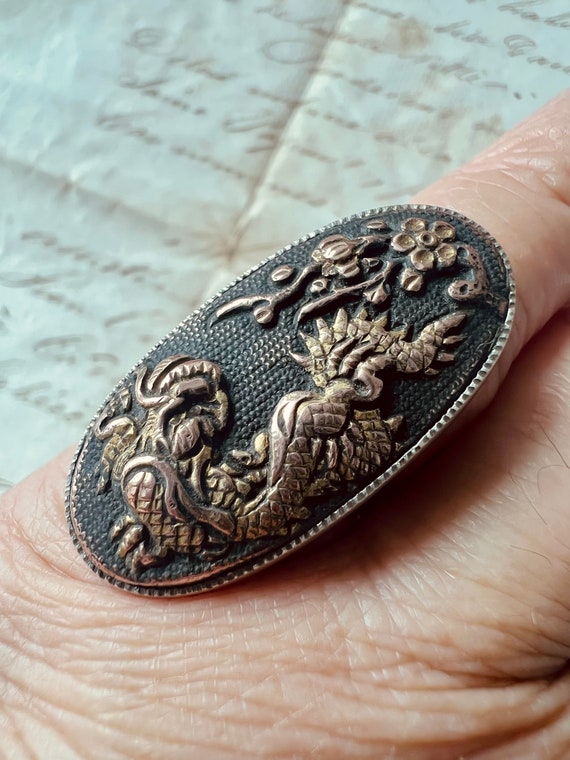 Sterling Silver Shakudo Dragon Ring -  made from … - image 1