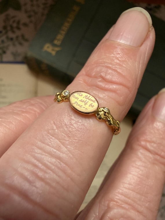 Jeanine Payer 18k Gold Diamond Ring – Shakespeare Hamlet Quote, US 6.25