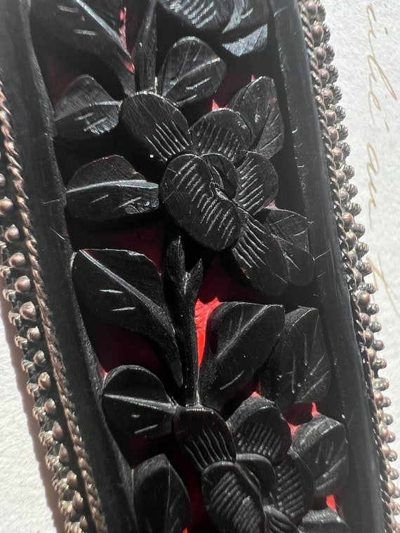 Antique Chinese Carved Ebony and Cinnabar Brooch … - image 3