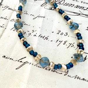 Starry Nights Necklace with Vintage Blue Glass square beads & czech gold crystal 24kt vermeil clasp cobalt and gilt image 9