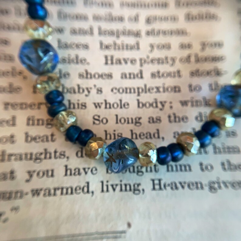 Starry Nights Necklace with Vintage Blue Glass square beads & czech gold crystal 24kt vermeil clasp cobalt and gilt image 8