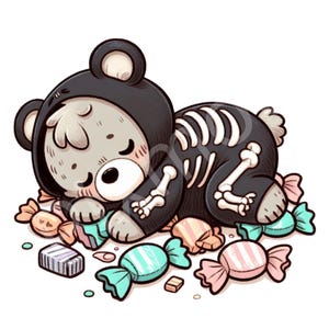 12 Cute Skeleton Bear Clipart Bundle | Watercolor Halloween PNG | Spooky Halloween Bear Commercial Use | Kawaii Graphics Digital Download