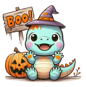 13 Kawaii Halloween Dinosaur Clipart, Cute Baby Dino PNG Bundle, Digital Files, Spooky Crafts Sublimation, Trick or Treat, Instant Download