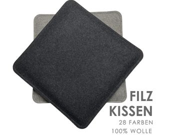 Cojín de fieltro de lana de 40 x 40 cm | esquinas redondeadas | 28 colores a elegir | cojín reversible | hecho a mano | cojín para silla | Hecho en Alemania
