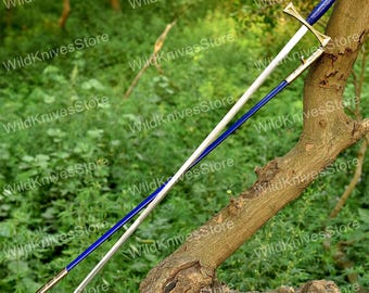 Hand-Forged Longsword Replica - Gold Crossguard Functional/Decorative Two-Handed Sword