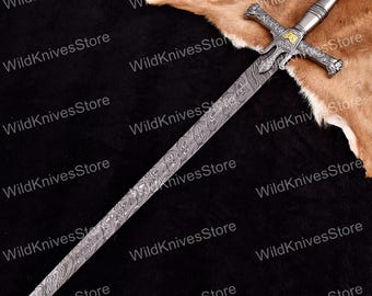 Damascus Steel Crusader Knight Sword | Medieval Longsword Replica