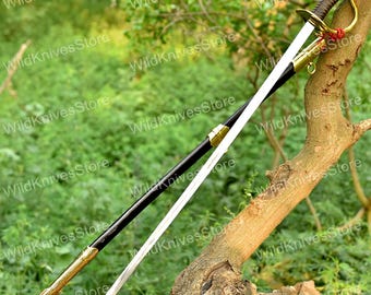 Classic Cavalry Saber with Brass Fittings Curved Blade Sabre Sword, Full Tang Construction