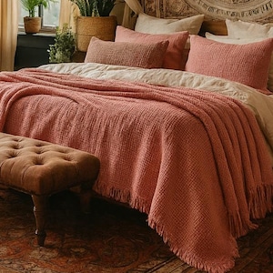 Luxe roze katoenen mousseline sprei – 200 x 220 cm dubbellaagse deken – zachte ademende deken