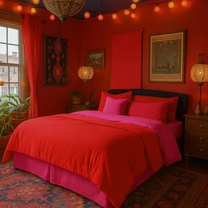 Luxury cotton duvet cover set with dual-tone color palette inspired by calm mornings and warm evenings.