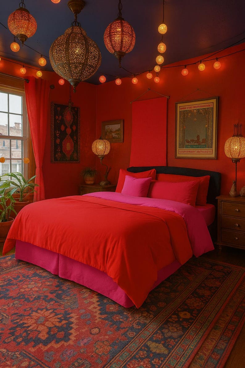 Luxury cotton duvet cover set with dual-tone color palette inspired by calm mornings and warm evenings.