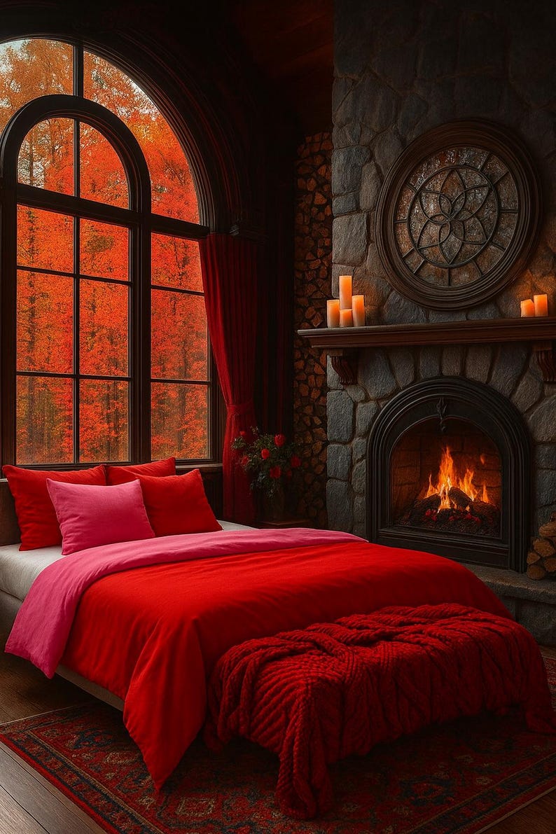 Minimal red-pink bedding with refined elegance — comfort meets artistry in every thread.