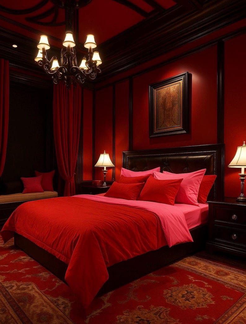Luxury double-sided bedding in red and blush tones, designed for stylish bedrooms and cozy nights.