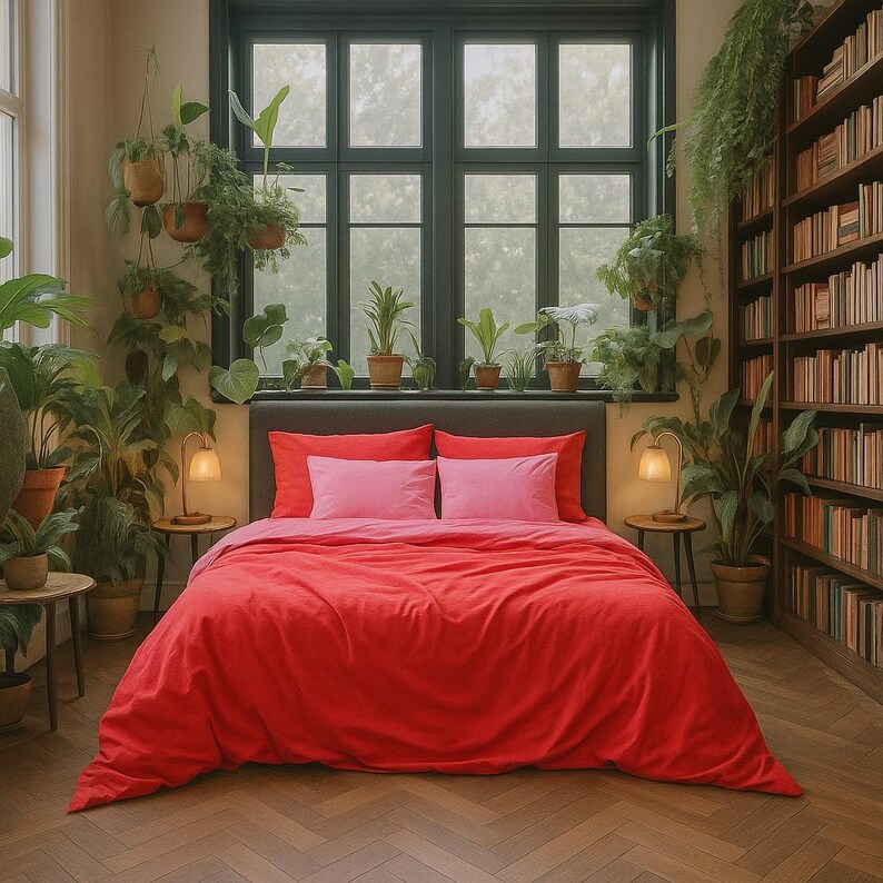 Premium ranforce cotton bedding in red and pink — gentle on the skin, elegant in every detail.