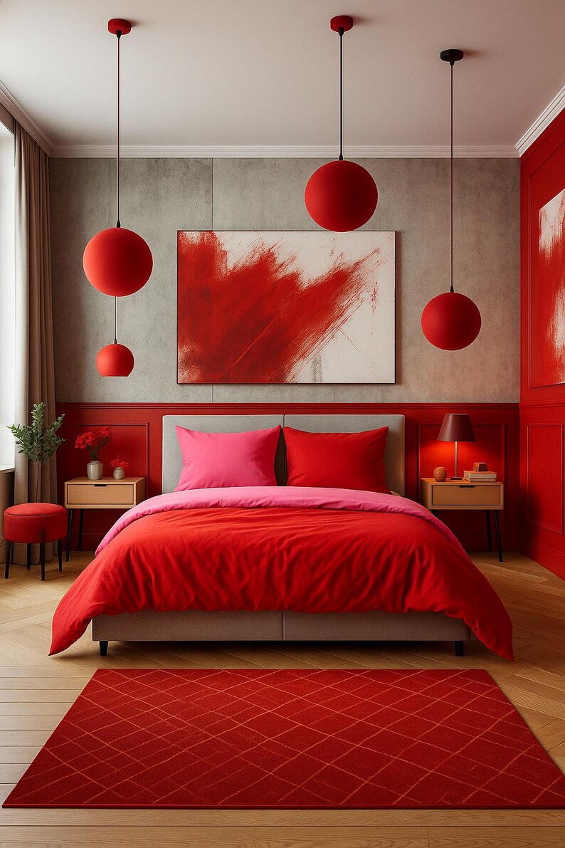 Red-pink ranforce duvet cover crafted with fine cotton for a smooth, breathable, and elegant touch.