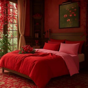 Reversible red and pink duvet cover set — perfect balance between bold color and soft comfort.