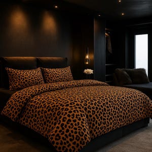 Reversible Leopard Print Duvet Cover Set, Queen Size, Fitted Sheet, Made in Turkey